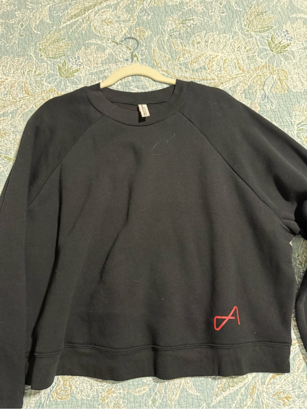 Women’s Black Crewneck Sweatshirt with Red Accent